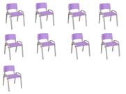 Kit 9 Cadeiras Infantil Iso, Escola, Base Cinza- Lilas Kit 9 Cadeiras Infantil Iso, Escola, Base Cinza- Lilas