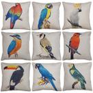 Kit 9 Capas de Almofada Linho Estampa CAPde Pássaros Aves 43x43