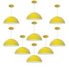 Kit 9 Luminária Pendente Meia Lua 34cm Com Interior Branco Brilho Com Fiação 110/220v