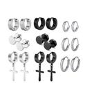 kit 9 pares de brinco argola cruz crucifixo aço inox prata preta dourado conjunto