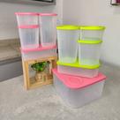 Kit 9 Peças Tupperware Fresh Box - Armazenamento Transparente com Tampas Coloridas