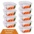 Kit 9 Pote de Vidro Hermético Mantimento Tampa Plástico 800ml Kit 9 Pote de Vidro Hermético Mantimento Tampa Plástico 800ml