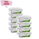 kit 9 Pote Vidro 1040ML Vai ao Forno Microondas Retan c/Tampa