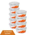 Kit 9 Pote Vidro Hermético 4 Travas Redondo 620ml Marmita Kit 9 Pote Vidro Hermético 4 Travas Redondo 620ml Marmita