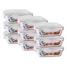 KIT 9 Potes de Vidro Retangular com Tampa Hermética 640ml
