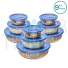 Kit 9 Potes Tigela Saladeira de Vidro com Tampa Plástica Oceani 600ml, 1,5 e 3,8L Vitazza Para Servir Mesa Posta e Organizar Cozinha Opção Sustentável