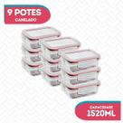 Kit 9 Potes Vidro Hermético Canelado Marmita Fitness 1520ml