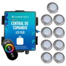 Kit 9 Refletor LED Piscina RGB 9W Inox + Central Touch