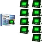 Kit 9 Refletor Led Volter Eco 20w Luz Verde Ip65 Preto