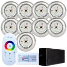 Kit 9 Refletores Led 9w RGB Inox S e Comando para Iluminação Piscina