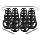 Kit 90 Kg de Anilhas Ferro Fundido + Barras de Supino e Halteres