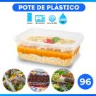 Kit 96 unidades Pote Plástico Retangular Descartável 1000 ML Com Tampa Bpa Free
