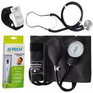 Kit Acadêmico Esfigmo Preto + Esteto + Garrote + Termômetro
