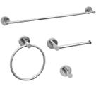 Kit Acessorio Banheiro Aço Inox 304 Cromado Alto Padrão Kit 4 Peças Lavabo Luxo Suporte Parede Papeleira Porta Toalha Redondo Gancho Barra Simples