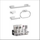 Kit Acessório P Banheiro5 Pçs Aço C Porta Shampoo Reto Inox