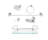 Kit Acessório Para Banheiro Inox 6 Peças Com Porta Shampoo Reto Kit Acessório Para Banheiro Inox 6 Peças Com Porta Shampoo Reto