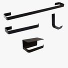 Kit Acessório Para Banheiro Preto 4 Peças C/Suporte Celular