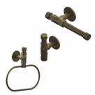 Kit Acessório Rustico Industrial Papeleira + Porta Toalha Argola + Cabide Dourado Ouro Velho Metal Luxo
