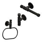 Kit Acessório Rústico Industrial Papeleira + Porta Toalha Argola + Cabide Preto Fosco Metal Luxo