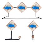 Kit Acessórios Banheiro 3 Peças Rustico Artesanal Peixes