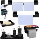 Kit Acessórios Banheiro 7 Peças Preto Adesivo 3M SF.ELG