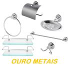 Kit Acessórios Banheiro inox 5peças + 2 Porta Shampoo Reto