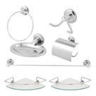 Kit Acessórios Banheiro Inox Lavabo Porta Shampoo Canto