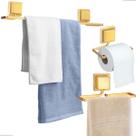 Kit Acessórios Banheiro Porta Toalha Rosto Banho Papeleira Sem Furo Dupla Face 3M Dourado Arthi