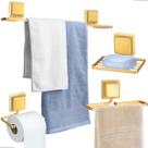 Kit Acessórios Banheiro Porta Toalha Rosto Banho Saboneterira Papeleira Sem Furo Dupla Face 3M Dourado Arthi