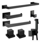 Kit Acessórios Banheiro Preto Autocolante + Ducha Higiênica Alavanca Inox + Acabamento Deca 1/2 3/4