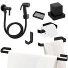 Kit Acessórios Banheiro Preto Fosco 5 peças com Saboneteira Acabamento de Registro e Ducha Higiênica POP ABS Kit Acessórios Banheiro Preto Fosco 5 peças com Saboneteira Acabamento de Registro e Ducha Higiênica POP ABS