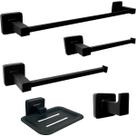 Kit Acessorios Banheiro Preto Fosco Metal Inox Toalheiro Reto Porta Toalha 40cm Saboneteira Papeleira Cabide Gancho Suporte Parede 5 Peças Lavabo