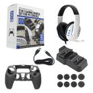 Kit Acessorios Compatível Com PlayStation 5 Fone Cabo Carregador Botões Capa Preto