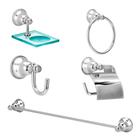 Kit Acessórios De Banheiro 5 Peças Metal e Vidro Linha Premium Kit Acessórios De Banheiro 5 Peças Metal e Vidro Linha Premium