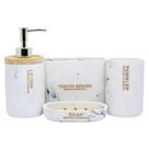 Kit acessórios de banheiro lavabo 4 peças resina madeirada