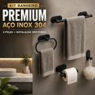 Kit Acessórios De Banheiro Preto 4 Peças Porta Papel Suporte Toalhas Adesivo Sem Furo Aço Inox 304