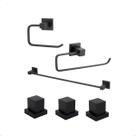 Kit acessorios de banho lavatorio + acabamentos quadrado preto fosco