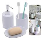Kit Acessórios De Lavabo Banheiro 3 Peças Cerâmica Branca Lille - Lyor