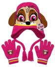 Kit Acessórios Inverno Infantil Para Criança Cachorra Cachorrinha Menina Skye Rosa Cachorro Patrulha Canina Paw Patrol Touca e Luvas