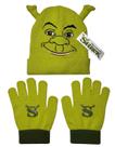 Kit Acessórios Inverno Infantil Para Criança Personagem Ogro Shrek Unissex Verde Touca e Luvas