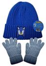 Kit Acessórios Inverno Infantil Para Criança Personagem Sonic Unissex Menino Ou Menina Azul Touca e Luvas