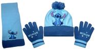 Kit Acessórios Inverno Infantil Stitch Azul Lilo Stitch Disney Touca, Luvas e Cachecol