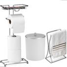Kit Acessorios Lavabo Banheiro Lavabo Toalha Rosto Porta Papeleira E Celular Luxo Branco Arthi