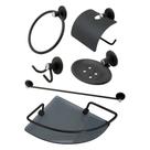 Kit Acessórios P/ Banheiro 5 Peças preto fosco + 1 Porta Shampoo Vidro de canto PRETO FOSCO
