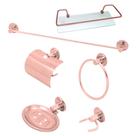 Kit Acessórios P/ Banheiro Aço Inox 6 Peças Reto Rose