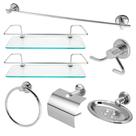Kit Acessórios Para Banheiro Aço Inox 5 Peças 2 Porta Shampoo Vidro Reto ENVIO IMEDIATO