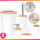 Kit Acessórios Para Banheiro Conjunto De 6 Peças Para Lavabo Completo Moderno Em Bambu E Plástico