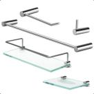 Kit Acessórios para Banheiro Modelo Orion Prata Alto Brilho Proteção Grego Metal