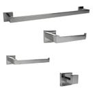 Kit Acessórios Para Banheiro Quadrado Aço Inox Cromado 4 Peças Kit Acessórios Para Banheiro Quadrado Aço Inox Cromado 4 Peças