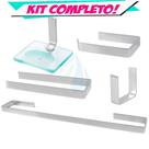 Kit Acessórios Para Banheiro Quadrado Metal 5 Peças Luxo Completo C/ Saboneteira Cód. 5436
